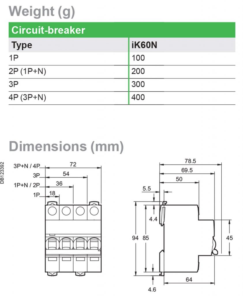Kích thước MCB Acti9 iK60N
