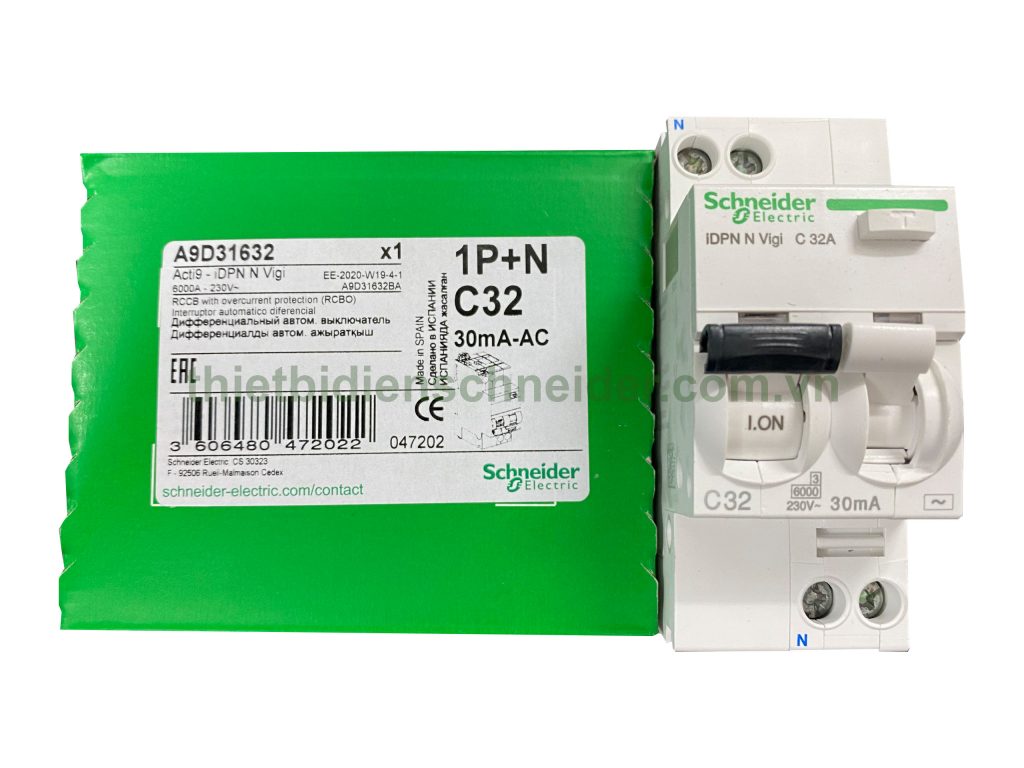 Aptomat chống giật A9D31632 1P+N 32A 30mA RCBO Schneider Hình ảnh thực tế aptomat chống giật A9D31632 1P+N 32A 30mA RCBO Schneider