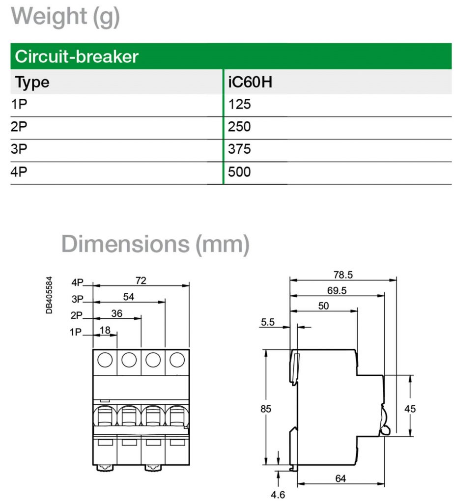 Kích thước MCB Schneider Acti9 iC60H