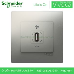 Ổ cắm sạc usb schneider KB31USB_AS_G19 đơn 2.1A Viace