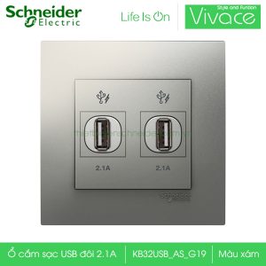 Ổ cắm sạc USB Schneider KB32USB_AS_G19 đôi 2.1A Vivace