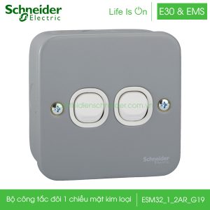 Bộ công tắc đôi 1 chiều 10A mặt kim loại ESM32_1_2AR_G19 E30&EMS Schneider