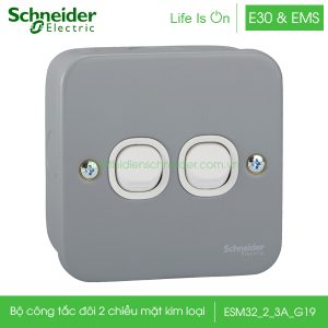 Bộ công tắc đôi 2 chiều 10A mặt kim loại ESM32_2_3A_G19 E30&EMS Schneider