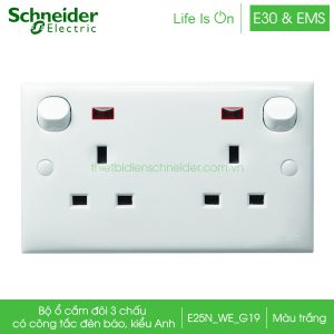 Bộ ổ cắm đôi 3 chấu có công tắc đèn báo E25N_WE_G19 E30 & EMS Schneider