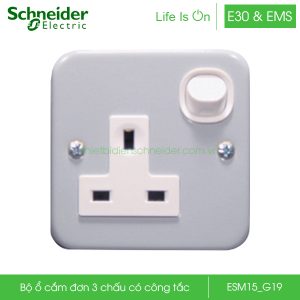 Bộ ổ cắm đơn 3 chấu có công tắc mặt kim loại ESM15_G19 Schneider