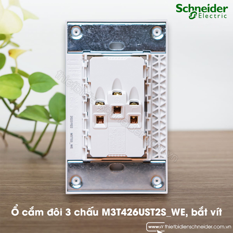 M3T426UST2S_WE | Ổ cắm đôi 3 chấu AvatarOn A Schneider,16A, size E (3S), bắt vít Ảnh thực tế ổ cắm đôi 3 chấu Schneider M3T426UST2S_WE AvatarOn A, bắt vít