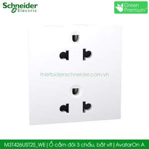 Ổ cắm đôi 3 chấu Schneider M3T426UST2S_WE AvatarOn A, bắt vít