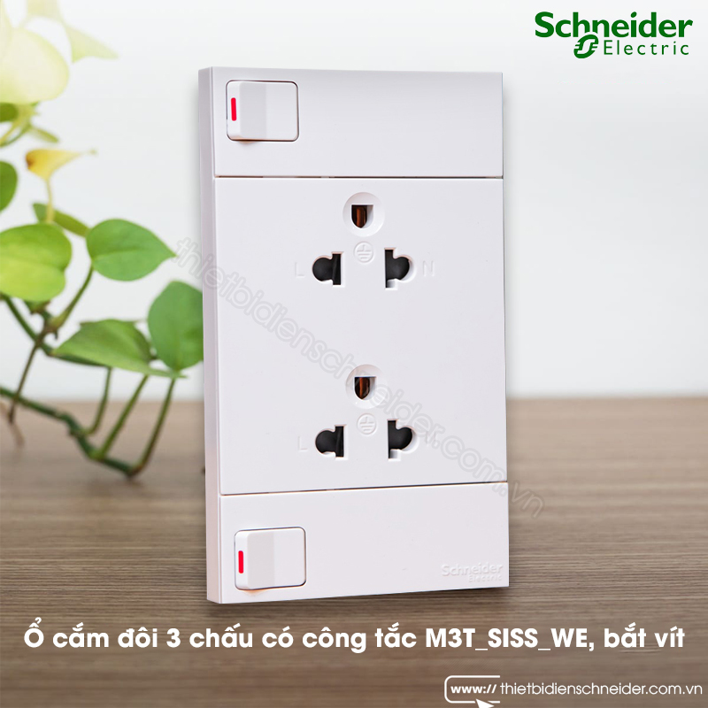M3T_SISS_WE | Bộ ổ cắm đôi 3 chấu 16A có công tắc, bắt vít AvatarOn A Schneider Ảnh thực tế ổ cắm đôi 3 chấu có công tắc Schneider M3T_SISS_WE AvatarOn A, bắt vít