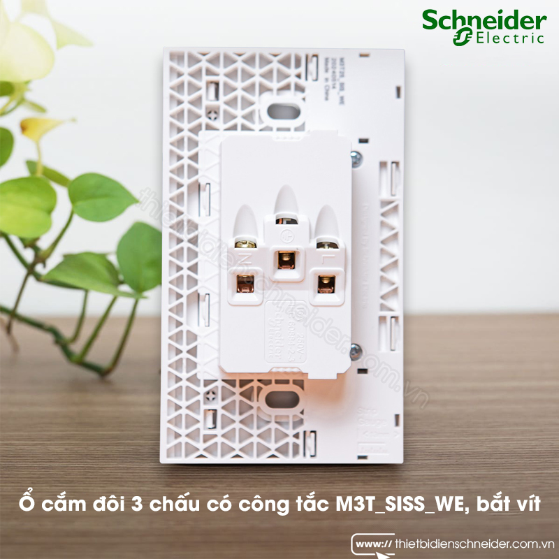M3T_SISS_WE | Bộ ổ cắm đôi 3 chấu 16A có công tắc, bắt vít AvatarOn A Schneider Ảnh thực tế ổ cắm đôi 3 chấu có công tắc Schneider M3T_SISS_WE AvatarOn A, bắt vít