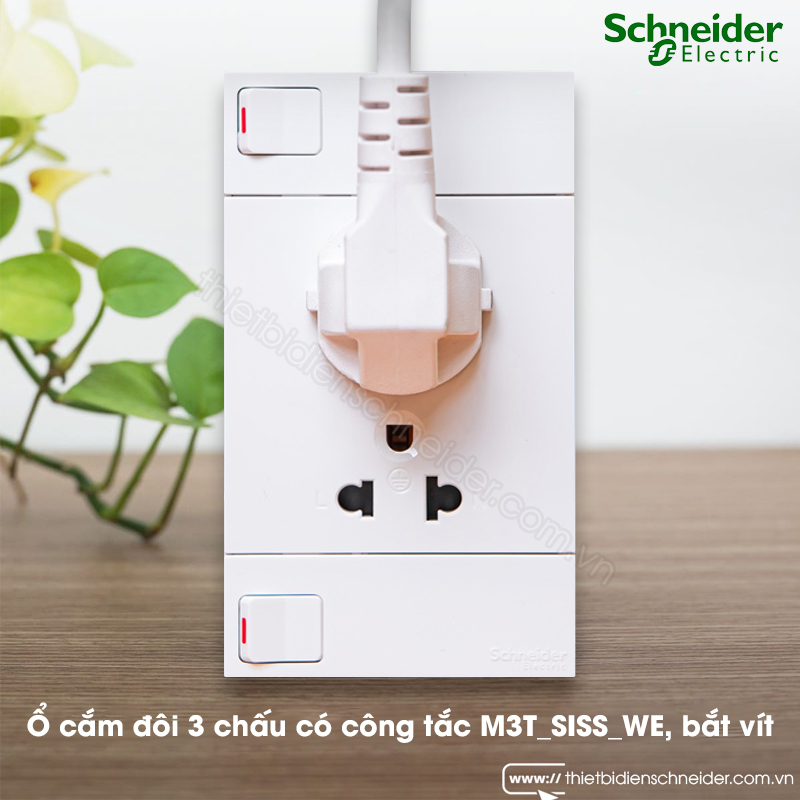 M3T_SISS_WE | Bộ ổ cắm đôi 3 chấu 16A có công tắc, bắt vít AvatarOn A Schneider Ảnh thực tế ổ cắm đôi 3 chấu có công tắc Schneider M3T_SISS_WE AvatarOn A, bắt vít