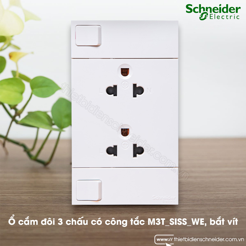 M3T_SISS_WE | Bộ ổ cắm đôi 3 chấu 16A có công tắc, bắt vít AvatarOn A Schneider Ảnh thực tế ổ cắm đôi 3 chấu có công tắc Schneider M3T_SISS_WE AvatarOn A, bắt vít