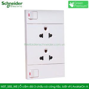 Bộ ổ cắm đôi 3 chấu có công tắc Schneider M3T_SISS_WE AvatarOn A, bắt vít