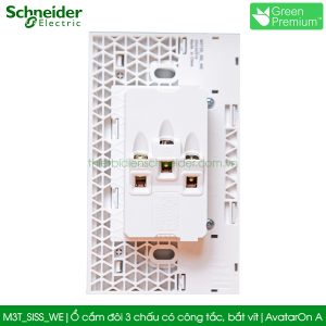 Bộ ổ cắm đôi 3 chấu có công tắc Schneider M3T_SISS_WE AvatarOn A, bắt vít