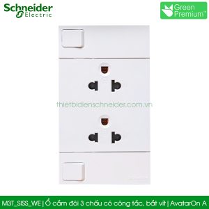 Bộ ổ cắm đôi 3 chấu có công tắc Schneider M3T_SISS_WE AvatarOn A, bắt vít