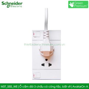 Bộ ổ cắm đôi 3 chấu có công tắc Schneider M3T_SISS_WE AvatarOn A, bắt vít