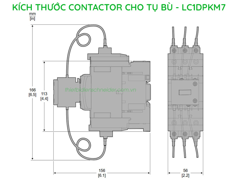LC1DPKM7 Schneider | Contactor cho tụ bù 30kVAR ở 400/415V cuộn dây 220VAC Kích thước contactor cho tụ bù Schneider LC1DPKM7