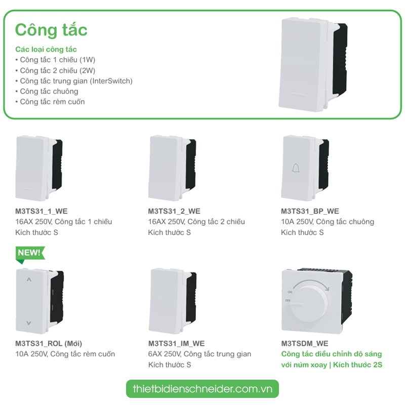 M3TS31_BP_WE Miluz E | Công tắc chuông Schneider 10A Công tắc Schneider Miluz E