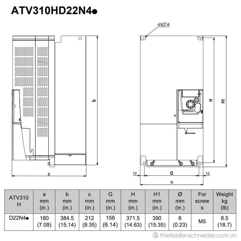 ATV310HD22N4E - Biến tần Schneider 22kW 3 pha 380V Kích thước biến tần ATV310HD22N4E