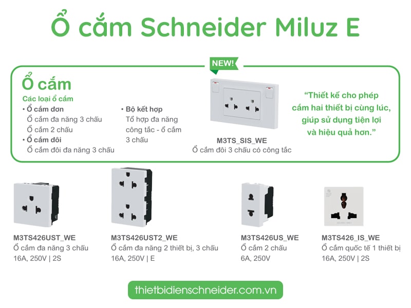 M3TS426US_WE Miluz E | Ổ cắm đơn 2 chấu Schneider Ổ cắm Schneider Miluz E