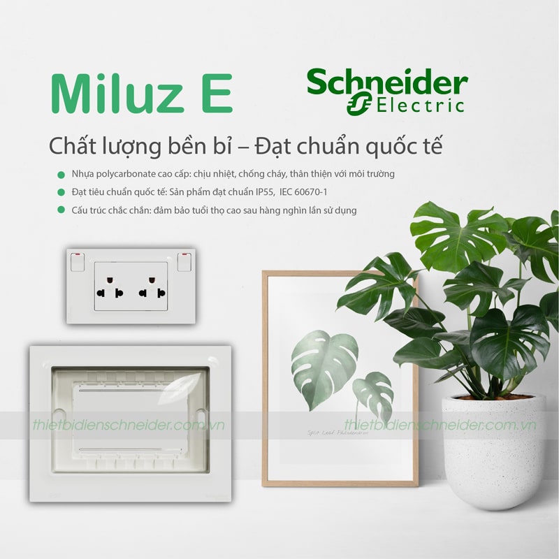 Review chi tiết 3 mẫu công tắc ổ cắm chữ nhật Schneider đáng mua nhất 2026: AvatarOn A – Zencelo A – Miluz E Công tắc ổ cắm Schneider Miluz E