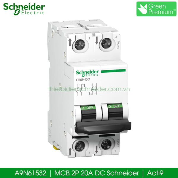 A9N61532 MCB 2P 20A Schneider Acti9 C60H DC A9N61532 MCB 2P 20A Schneider Acti9 C60H DC
