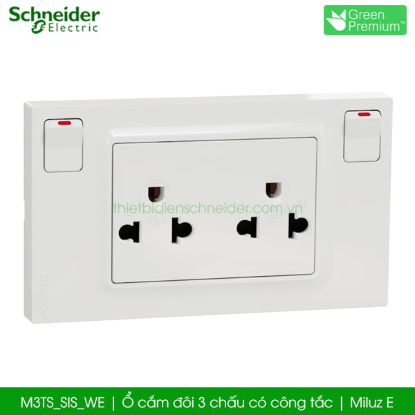 M3TS_SIS_WE ổ cắm đôi 3 chấu có công tắc Schneider Miluz E M3TS_SIS_WE ổ cắm đôi 3 chấu có công tắc Schneider Miluz E