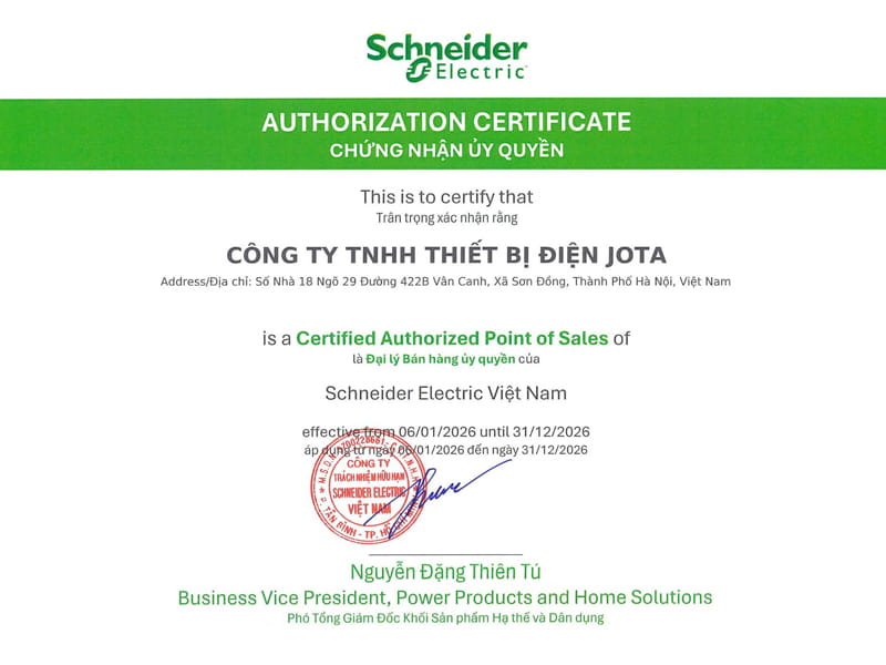 Chứng nhận đại lý bán hàng ủy quyền của Schneider