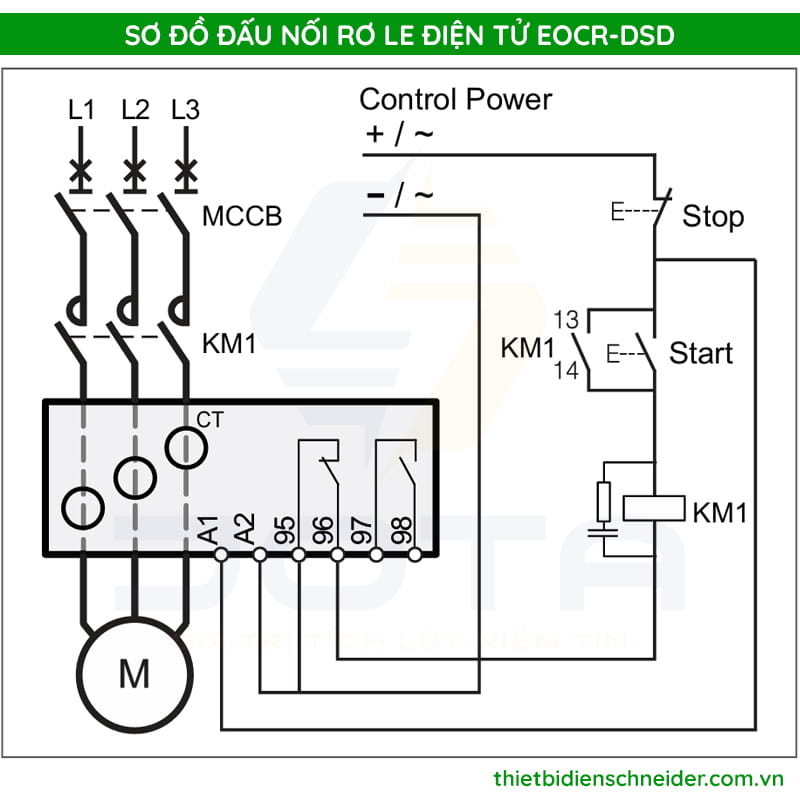 Sơ đồ đấu nối rơ le điện tử EOCRDSD Schneider